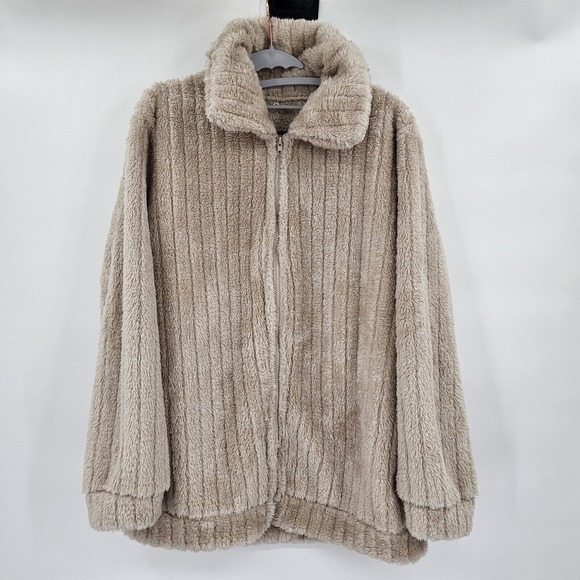 Unbranded Womens Medium Jacket Cream Fuzzy Soft Full Zip Teddy Mock Neck - Picture 2 of 10